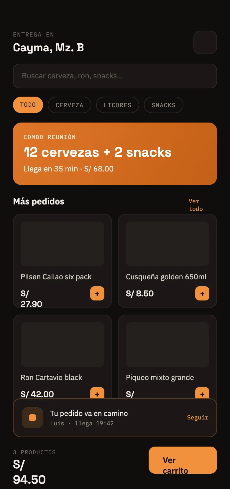 App de pedidos de un delivery de bebidas