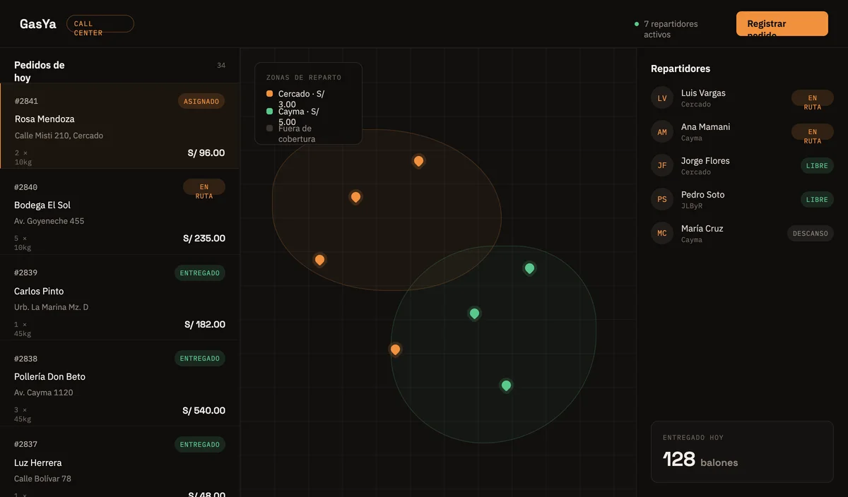 Call center de GasYa con mapa de zonas