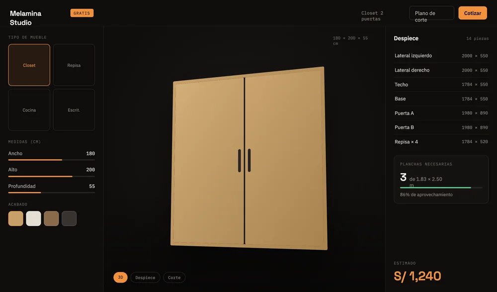 Editor 3D de muebles de melamina